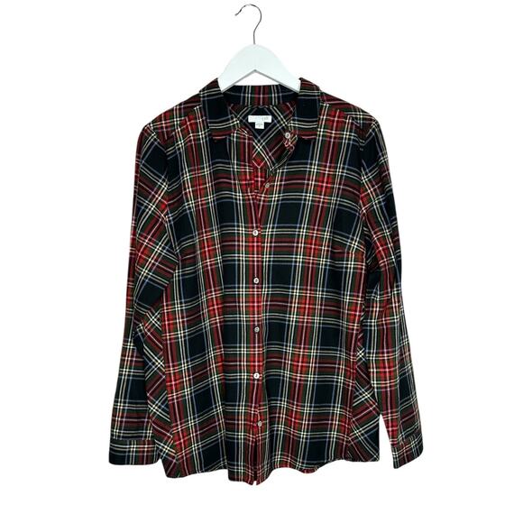 J. Jill Stewart Tartan Cotton Poplin Holiday Button Down Blouse Top Size Medium - Picture 5 of 11